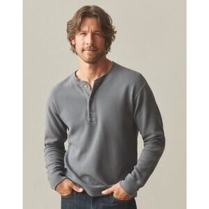 American Giant French Rib Henley Shirt Long Sleeve Lava Smoke Size Medium